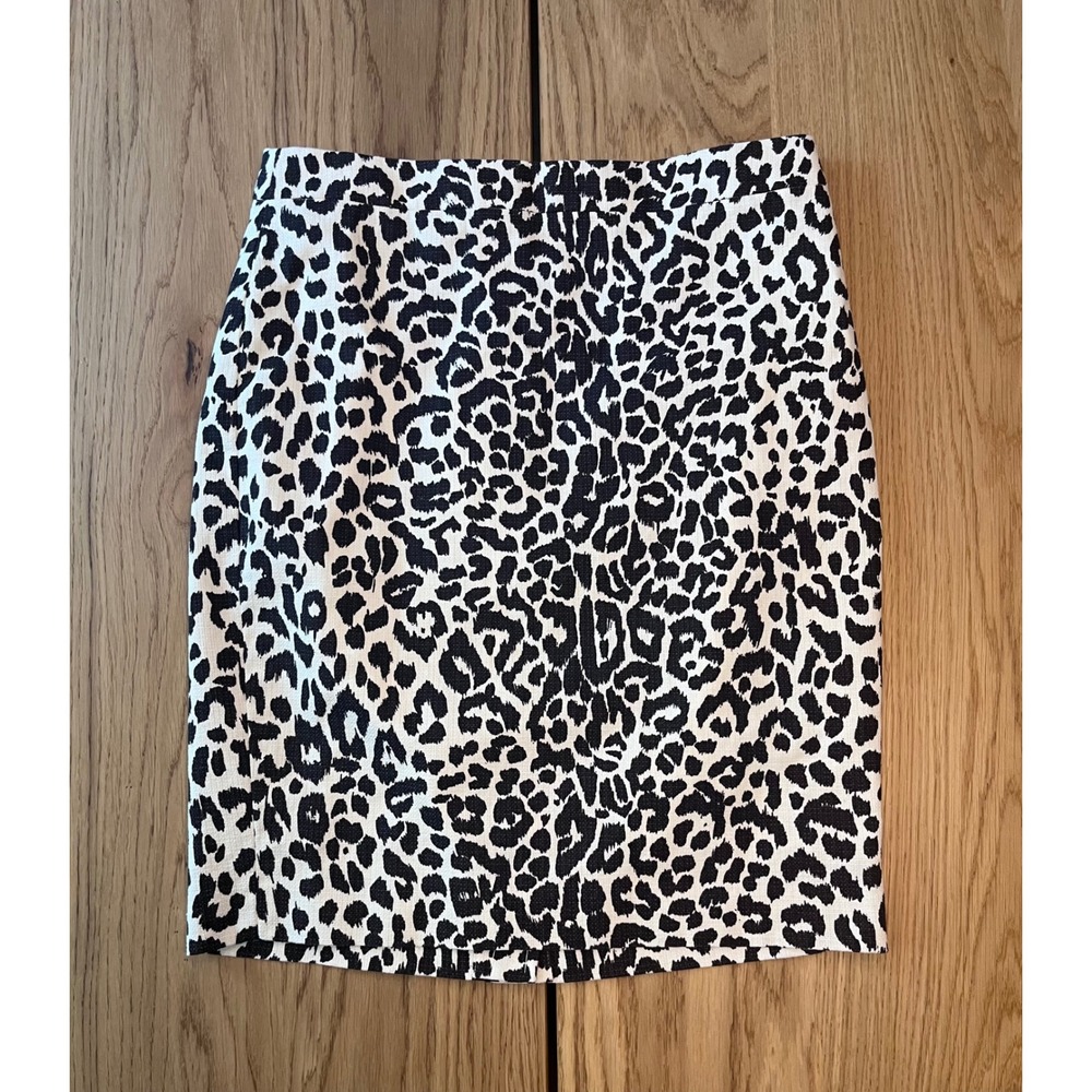 J.Crew Leopard Print Pencil Skirt Womens Size 4 White Black Animal‎ Print Chic